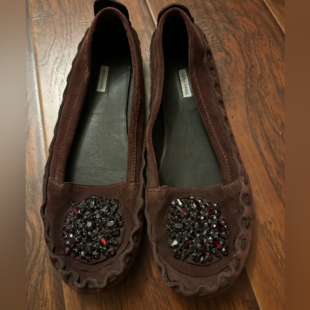 Vera Wang Burgundy Embellished Suede Flats